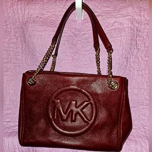 👜 Michael Kors Brynn Medium Leather Tote Shoulder Bag Wine Maroon Burg